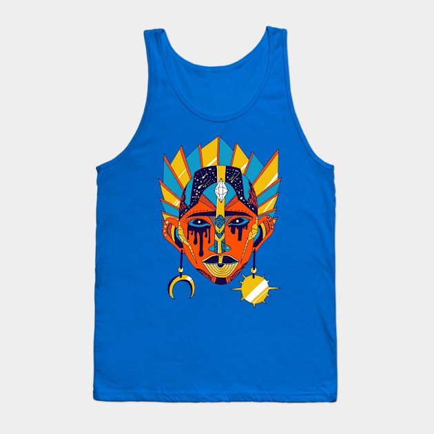 Orange Blue African Mask No 12 Tank Top by kenallouis